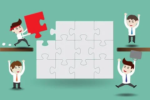 Teamwork, businessmen assembling pieces of a puzzle Stock Illustration
