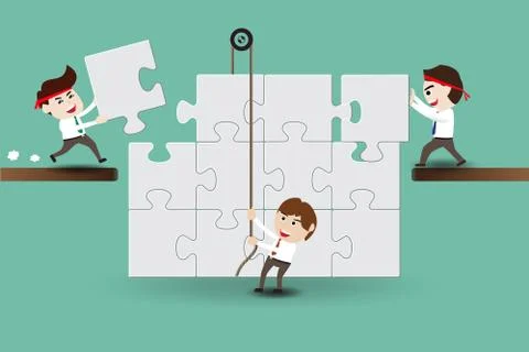 Teamwork, businessmen assembling pieces of a puzzle Stock Illustration