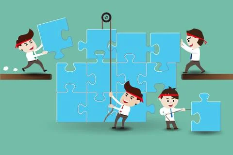 Teamwork, businessmen assembling pieces of a puzzle Stock Illustration