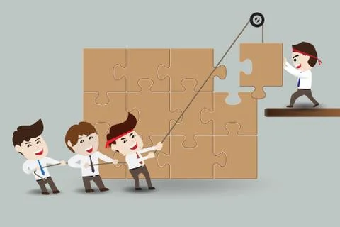 Teamwork, businessmen assembling pieces of a puzzle Illustrazione stock