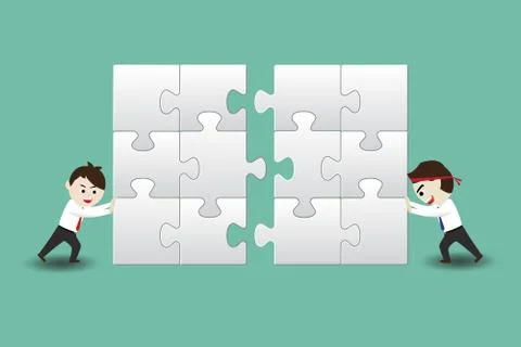 Teamwork, businessmen assembling pieces of a puzzle Stock Illustration