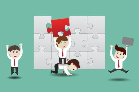Teamwork, businessmen assembling pieces of a puzzle Stock Illustration