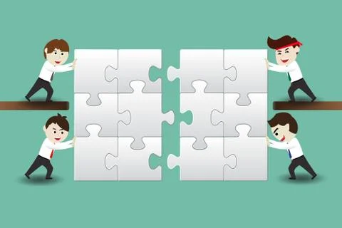 Teamwork, businessmen assembling pieces of a puzzle Illustrazione stock