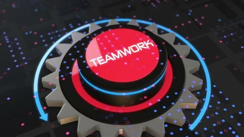 Teamwork button gear metaphor animation Stock Footage 104127485