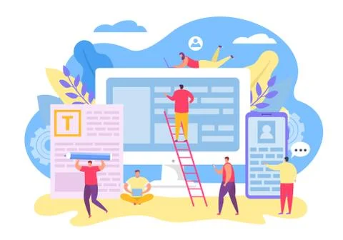 Teamwork character for contect management, vector illustration. Seo team design Stock Illustration