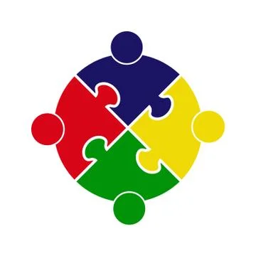 Teamwork. Circle in the form of a puzzle of four parts. Stock Illustration