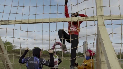 Teamwork Climb High Net City Fitness Competition Stock Footage 109182277