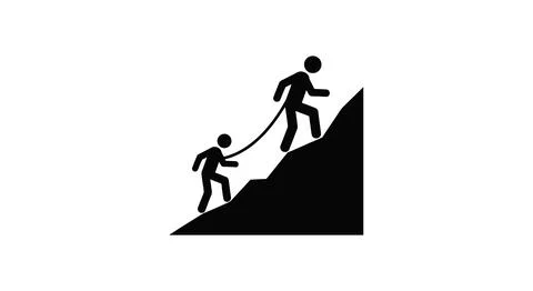 Teamwork climbing duo helping each other up a steep mountain vector illustration Stock Illustration