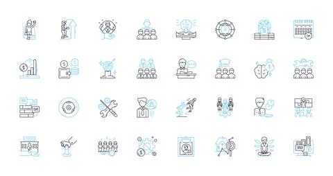Teamwork Co-operation linear icons set. Synergy, Collaboration, Unity Stock Illustration