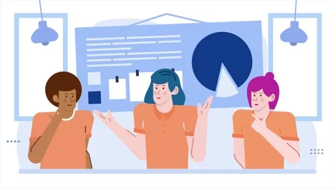 A teamwork collaborates and discusses ideas in front of chart presentation Stock Footage 281825941