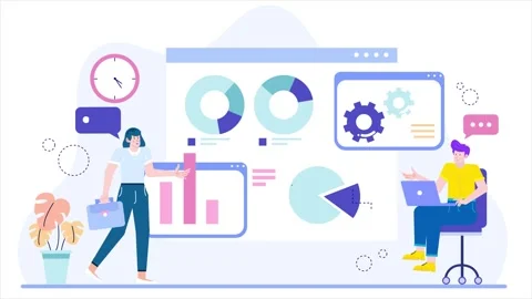 Teamwork collaboration in analyzing data visualization illustration illustration Stock Footage 283718313