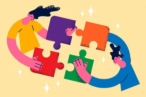 Teamwork, collaboration and uniting efforts concept. Illustrazione stock