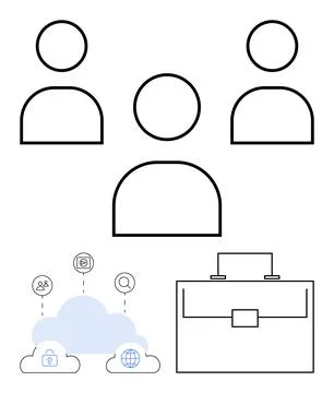 Teamwork Collaboration with Cloud Computing and Digital Data Management Conce Illustrazione stock