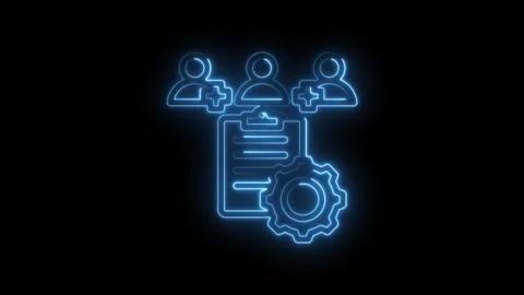 Teamwork collaboration concept with glowing blue neon icons of people checklist Stock Footage 333957735