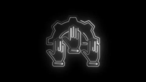 Teamwork collaboration concept glowing neon icon with hands and gear mechan.. Stock Footage 346112253