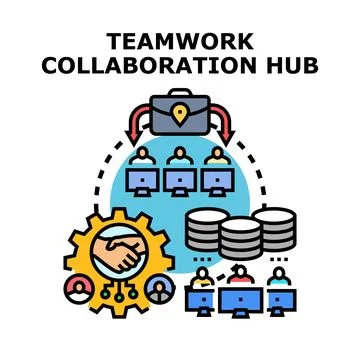 Teamwork collaboration hub connecting people and data Stockillustratie
