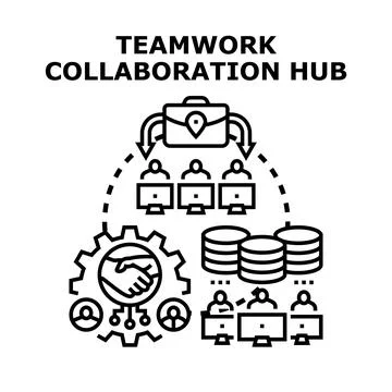 Teamwork collaboration hub connecting people and data Stock Illustration