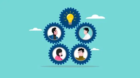 Teamwork collaboration with knowledge for success illustration with the con.. Stock Illustration