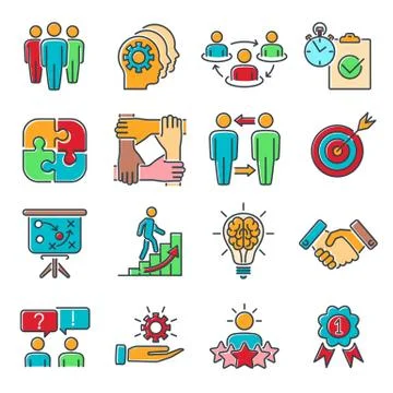 Teamwork Collaboration Line Icons Set Stock Illustration