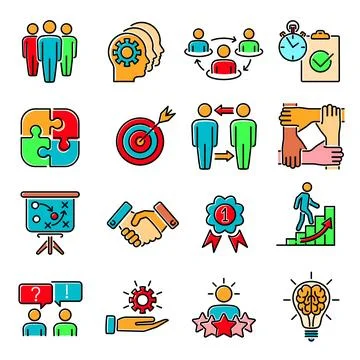Teamwork Collaboration Line Icons Set Stock Illustration