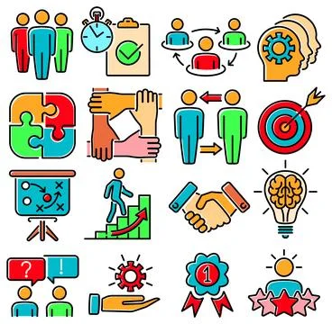 Teamwork Collaboration Line Icons Set Stock Illustration