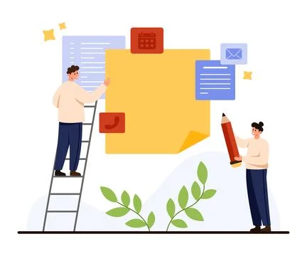Teamwork Collaboration with Sticky Notes Concept Stock Illustration