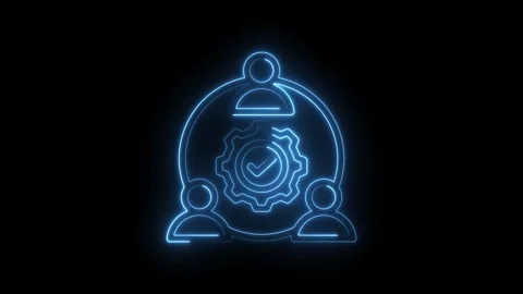 Teamwork collaboration success concept glowing neon icon with gear and checkmark Stock Footage 333956794