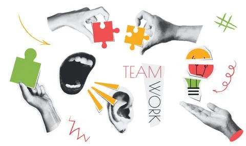 Teamwork Collage Concepts Stock Illustration