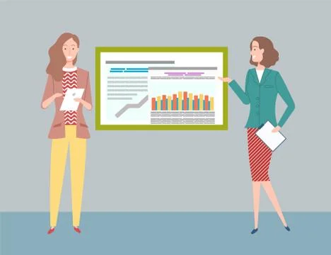 Teamwork on Collecting Business Data Presentation Stock Illustration