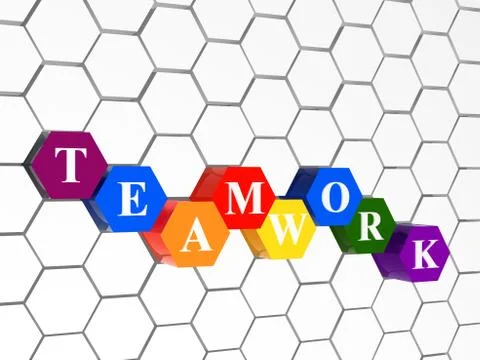 Teamwork in colour hexahedrons in cellular structure Ilustración de archivo