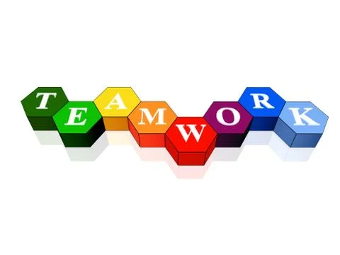 Teamwork in colour hexahedrons Ilustración de archivo