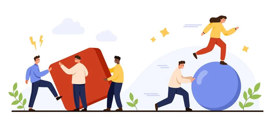 Teamwork Comparing Efficient And Inefficient Strategies イラスト素材