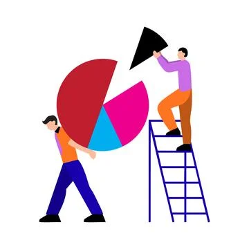 Teamwork completes vital data analysis by fitting the final pie chart segment イラスト素材