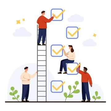 Teamwork Completing Checklist and Tasks Concept 스톡 일러스트