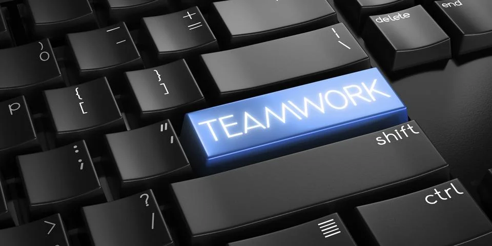 Teamwork - computer keyboard - 3D illustration Illustrazione stock