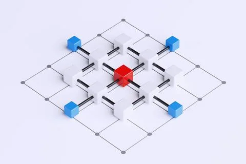 Teamwork Concept. Abstract Connected Cubes in Workflow Shape. 3d Rendering Stock Illustration