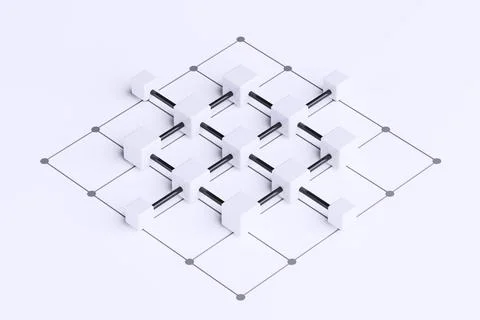 Teamwork Concept. Abstract Connected Cubes in Workflow Shape. 3d Rendering Stock Illustration