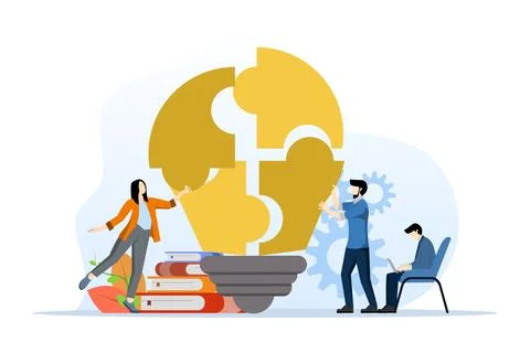 Teamwork concept in brainstorming, solve problems in business. Illustrazione stock