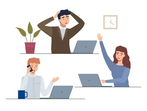 Teamwork concept with business people solving tasks together, sitting at table 스톡 일러스트