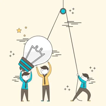 Teamwork concept: businessmen setting up a big lighting bulb 库存插图