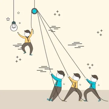 Teamwork concept: businessmen setting up a big lighting bulb Stock Illustration
