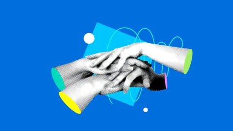 Teamwork concept. Colleagues folding their hands together. Pile of arms 库存影片 331849494