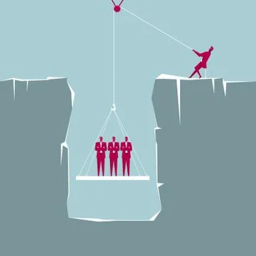 Teamwork concept design. Rescue trapped people.The background is blue. Stock Illustration