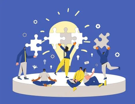 Teamwork concept. Different coworkers make business projects together. Brains Illustrazione stock