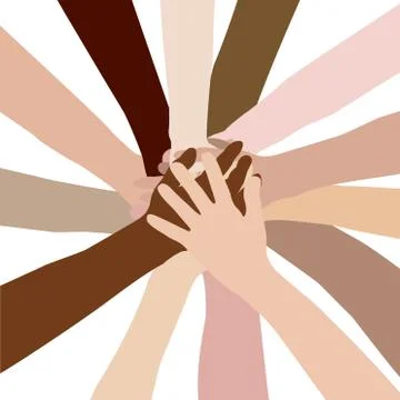Teamwork concept with different race hands putting together and hold hand Stock Illustration