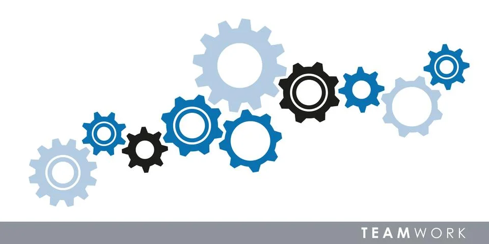 Teamwork concept with gears cogs Illustrazione stock