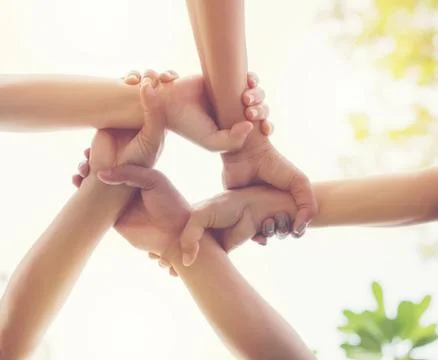 Teamwork concept groups ring of hands. Stock Photos
