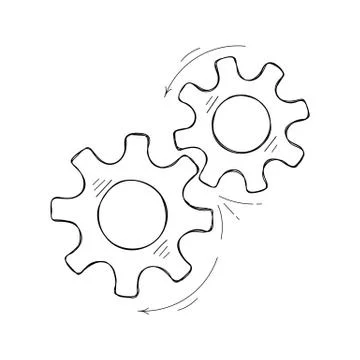 Teamwork concept hand drawn cog and gear sketch Stock Illustration