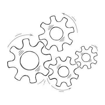Teamwork concept hand drawn cog and gear sketch Stock Illustration