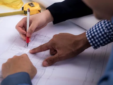 Teamwork Concept, Hands of architect engineer meeting for architectural proje Stock Photos